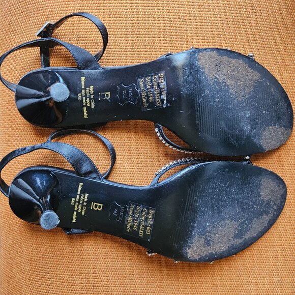 B BAKERS Black Satin Mallorie Sandals with Rhinestone Embellishments Sz 8.5B - Picture 7 of 9